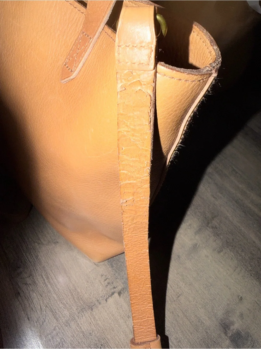 Madewell Tan Tote with Multicolor Vertical Stripe Detail